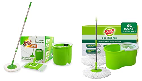 Scotch-Brite 2-in-1 Bucket Spin Mop (Green, 2 Refills) & Scotch-Brite Jumper Spin...