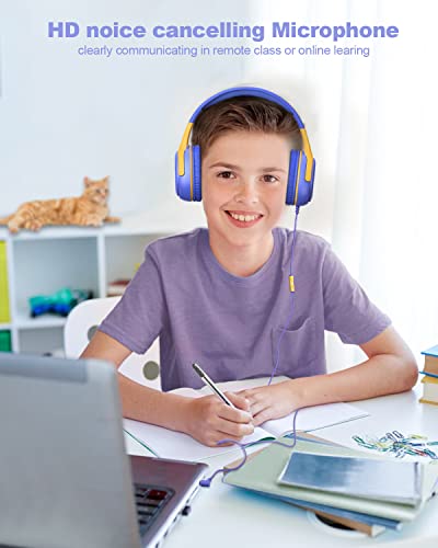 Image of Kids Headphones Wired with Microphone for ipad Computer Laptop for Boys Girls Volume Limit Foldable Over Ear Headset for School 3.5mm Jack