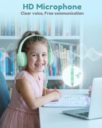 Image of awatrue USB-C Kids Headphones with Mic - 85 /94dB Volume Limiter, Foldable Wired Toddler Headphones for Boys & Girls, Over-Ear Type-C Kid Headphones for School, Travel, lPad, Tablet & Smartphones