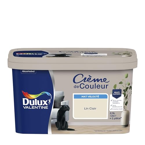 Dulux Valentine Crème de Couleur - Peinture multi-supports intérieure - Mat Lin Clair 2,5 L