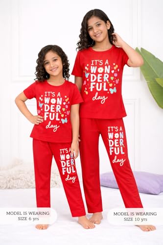 Image of NammaBaby Girl's Soft Cotton Night Suit (Printed T-Shirt & Pant Set /Girls Night Dress /Nightwear) Pack of 1