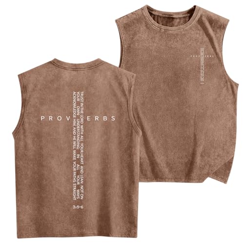 Image of Christian Gym Workout Tank Tops for Men Vintage Bible Verse Cross Graphic Sleeveless Muscle Shirts Acid Wash Tanks Top