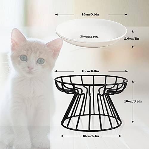 Wellbro Cat Bowls, Elevated Cat Bowl, Raised Ceramic Dish with Metal Stand, Pet Water or Food Feeding Station for Indoor Cats, Kitten, Puppies and Small Dogs, Dishwasher Safe - Thumbnail 3