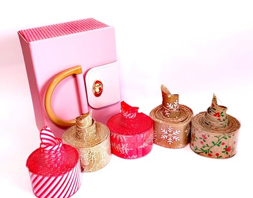 XIEDAN4U 5 Rolls 27 Yards Gift Wrapping Red Ribbon Gold Ribbon and Green Ribbon Wired,Gift Wrapping Decoration.