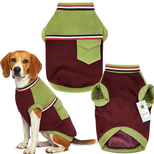 Image of Foodie Puppies Corduroy Line Velvet Pocket T-Shirt Warm Sweater Jacket - (24 inch, Olive & Maroon) for Medium to Large Dogs | Soft, Lightweight Pet Apparel | Stylish, Comfortable, Durable, Stretchable