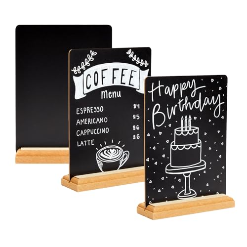 Taicols 3 Stück A5 Aufsteller Kreidetafel, Schiefertafel zum Beschriften, Doppelseitige Kleine Tafeln Mit Holzfuß, Buffet Schilder Preisschilder Aufsteller Getränkekarte für Bar Café Geburtstag