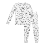 Langlebiger Jungen Schlafanzug Langarmset mit kuschelweichem Stoff für gemütliche Nächte besondere Anlässe wie Weihnachten sowie Familienfeiern im modernen Doodle Design (White, 4-5 Years)