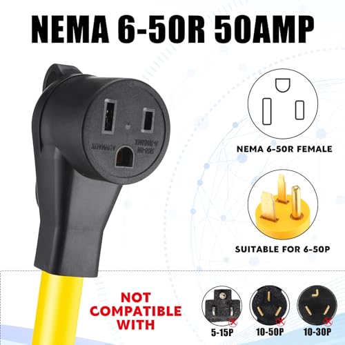 Image of Tellegloww 6ft NEMA 14-50P to 6-50R 50Amp 6 AWG Welder Extension Cord 14-50P Male to 6-50R Female 50Amp 4 Prong RV Generator to 3 Prong Welder Power Adapter, STW 6 AWG /3C, ETL Listed