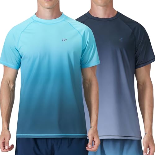 Image of Men's Swim Shirts Rash Guard UPF 50+ UV Sun Protection T-Shirt Quick Dry Fishing Beach T Shirts | Quick Dry Cooling Fabric with UPF 50+ Blocks 98% UV Rays. Anti-chafing Flatlock Seams Ensure Comfort for Beach and Fishing