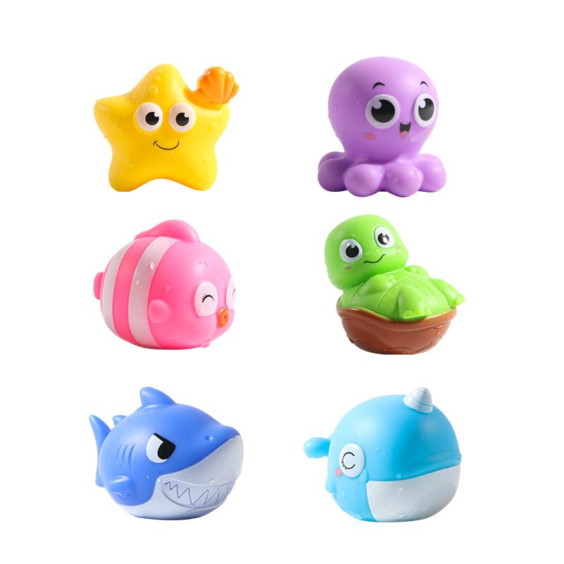6Pcs Light Up Bath Toys for Toddlers, Water Activated Glowing Sea Animal Bath Lights, Soft Rubber Baby Shower Swimming Toys, Marine Creature Bathtub Play Set, Pool Toys for Boys Girls