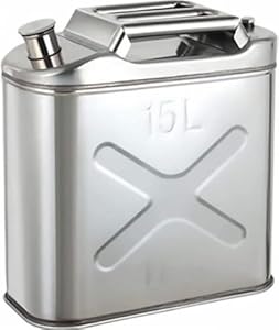 YIJIEHH Tragbarer Kanister aus 304 Edelstahl, tragbarer Metallkanister mit tragbarem Griff, automatische Belüftungsdüse, energiesparender Auto-Kraftstoffkanister - 15 l