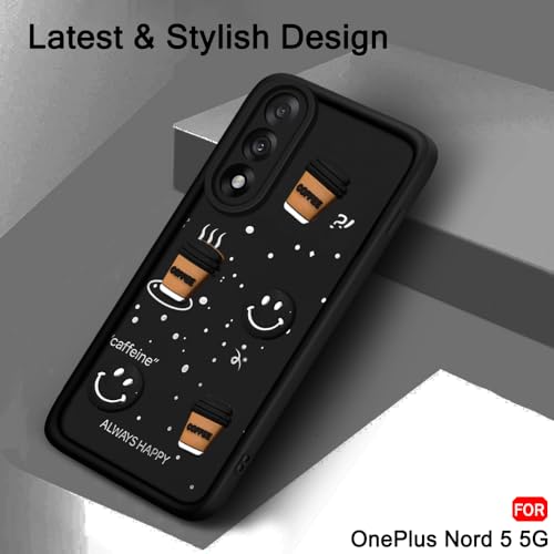 Image of TheGiftKart Back Cover Case for OnePlus Nord 5 5G | Cute Fun Cartoon 3D Smiley Coffee Case | Full Camera Protection | Shockproof Back Cover Case for OnePlus Nord 5 5G (Silicone, Black)