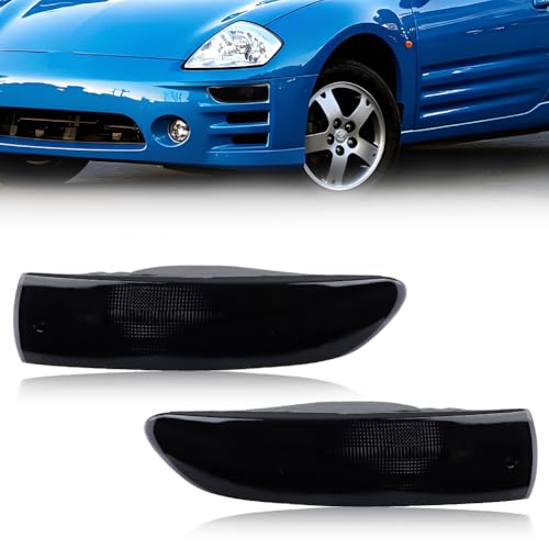 MOTRUM Front Bumper Side Marker Lights Housing Compatible with Mitsubi-shi Eclipse 2002 2003 2004 2005, [DOT] [IP67 Waterproof] Turn Signal Marker Light Cover [No Bulbs], 2 PCS, Smoked Lens