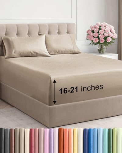 Image of Extra Deep Pocket Queen Size Sheet Set - Breathable & Cooling - Cream