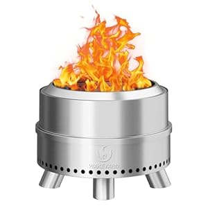 Wakeyard Rauchfreie Feuerstelle, 19 Zoll Tragbare Rauchfreie Feuerschale für den Außenbereich mit Schürhaken und Tragetasche, Feuerstelle aus Edelstahl, Einfache Einrichtung und Lagerung, Silber