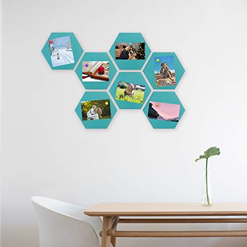 Hifelty Felt Cork Board Tiles, Set Of 4 Thickened Hexagon Wall Bulletin Boards, Turquoise Memo Board Notice Bulletin Pads With Self Adhesive Backing For Home Office #TOP4