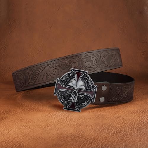 YOQUCOL QUKE Vintage Skull Skeleton Celtic Cross Belt Buckle American Western Cowboy For Men