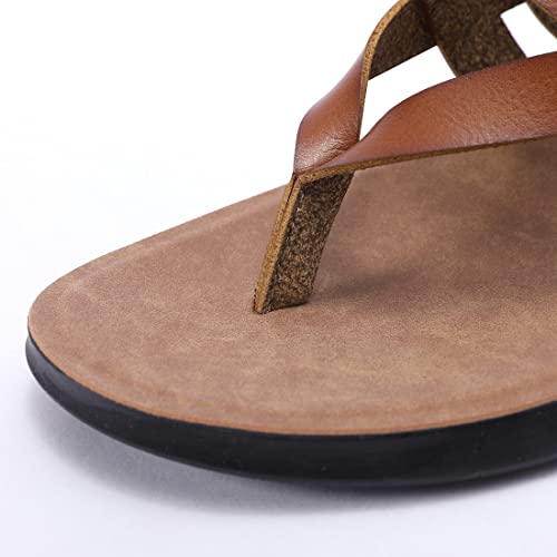 Harssidanzar Mens Leather Sandals,Summer Comfy Outdoor Adjustable Ankle Strap Flat Slip On Sandals For Men's KM2184