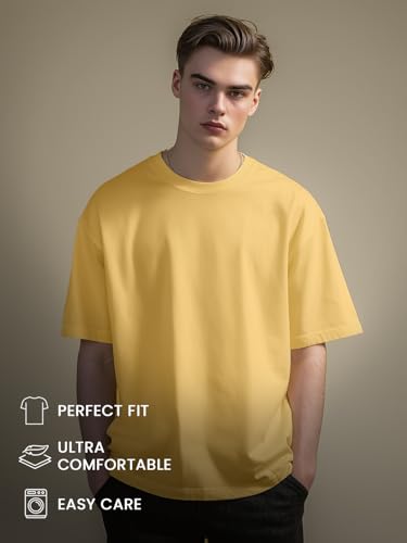 Image of Nobero 100% Cotton Oversized T Shirts for Men Stylish | Oversized Fit | Solid T Shirts for Men 180 GSM Combed Cotton | Round Neck Half Sleeve