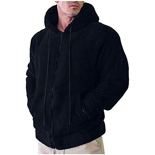 Winter Warm Fleece Jacket Men'S Solid Color Soft And Comfortable Full Zipper Jacket Hooded Pocket Casual Sweatshirt