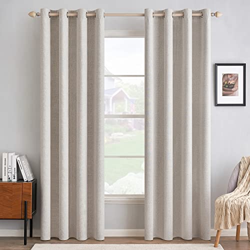 MIULEE Cortinas Aislantes Térmicas con Ojales 100% Opacas Cortinas de Lino Sala de Estar Protección contra el Frío Cortina Blackout Juego de 2, 140 x 225 cm Marfil