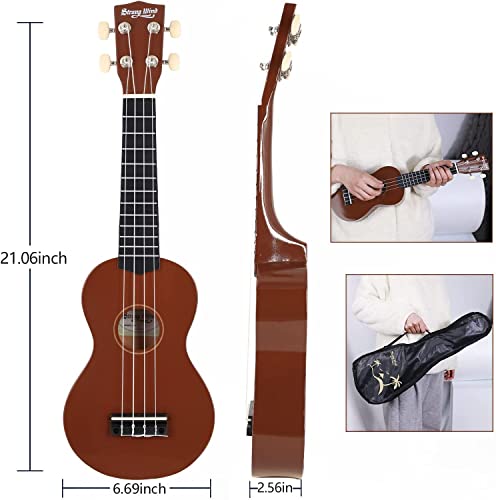 Strong Wind Soprano Ukulele, 21 Inch Ukeleles For Beginners, 4 - Strings Guitar Ukulele For Adults Teenagers With Gig Bag (Brown) #TOP4