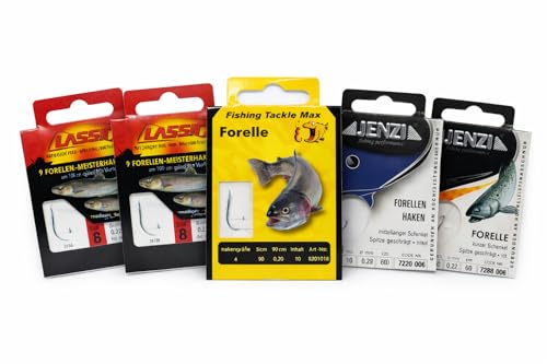 Hameçons avec bas de ligne pour truite en lot de 50 pièces de tailles assorties