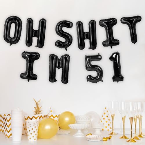 Image of Oh I'm 51! Latex Balloons 16 Inch Black Hallo Fifty One Cheers to 51 Years Old Theme Decor for Man Woman Happy 51st Birthday Party Photo Studio Prop Flag Decorations Favors Supplies