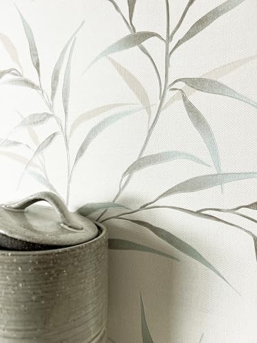 Newroom Papel Pintado Turquesa No Tejido Hojas - Floral Romántico Bambú Ramas para Salón Dormitorio