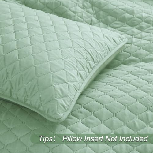 Exclusivo Mezcla Reversible California King Size Quilt Bedding Set with Pillow Shams, Lightweight Quilts Cal King Size, Soft Bedspreads Bed Coverlets for All Seasons - (Light Green, 112"x104")