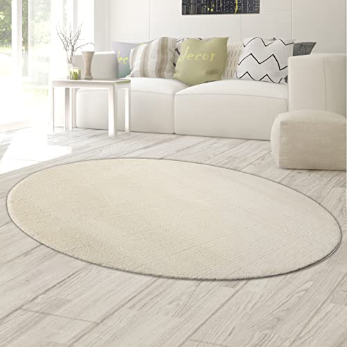 Teppich-Traum Tapis Shaggy Salon de Tapis Moquette Flokati en crème, 140x200 cm Oval