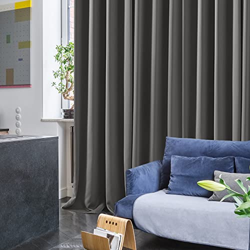 Image of Deconovo Solid Thermal Insulated Grommet Blackout 5.2 Feet Long, Curtains /Drapes for Bedroom and Living Room 42W x 63L Inch Light Grey 2 Drapes