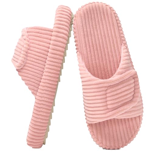 Misolin Zapatillas de Casa Mujer con Puntera Abierta y Tira Ajustable Antideslizantes Memoria Espuma Pantuflas Elegantes Cómodas Interior, Rosa 255(EU37-38)