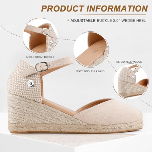 BCTEX COLL Women's Espadrilles Wedge Sandals Ankle Strap Platform Closed Toe Dressy Shoes2