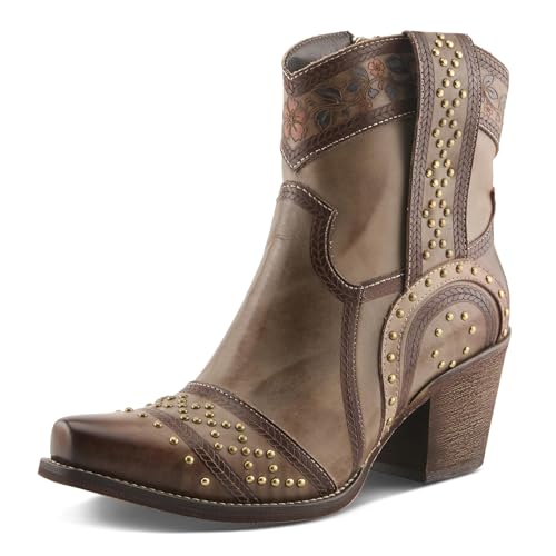 L’Artiste SADDLEUP Western Leather Boot – Floral Embossed Mid-Calf Cowgirl Boot with Stud Accents & Side Zipper - Main Image