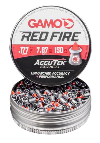 Gamo Red Fire .177 Caliber Pointed Pellets with Polymer Tip - 150 Count Tin - Red/Lead