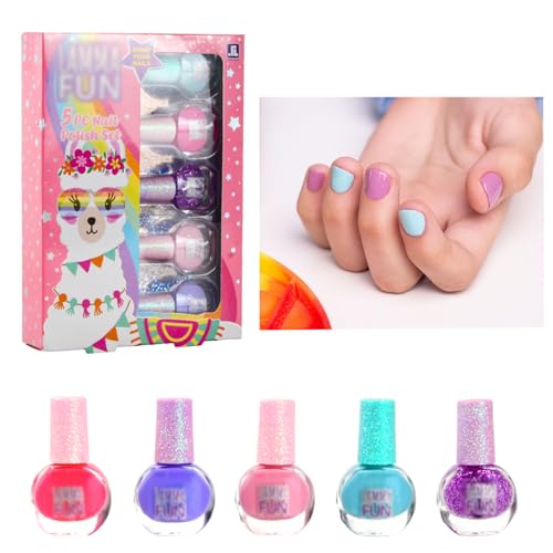 Juego de Esmaltes de Uñas para Niñas, Esmalte de Uñas no Tóxico y Removible, Set 5 Pintauñas Niñas Colores, Perfecto para Regalos Cumpleaños Niñas, Fiestas