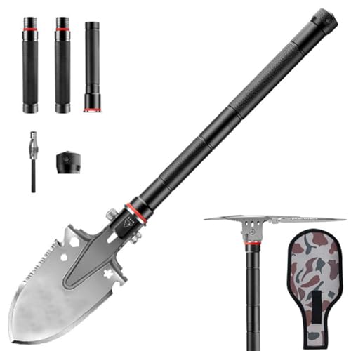 LONLEEYU Tactical Survival Shovel, Portable Multifunctional Folding Camping Shovel, Unbreakable Military Spade with Pickaxe, Survival Gear and Equipment for Backpacking Hiking Car Emergency