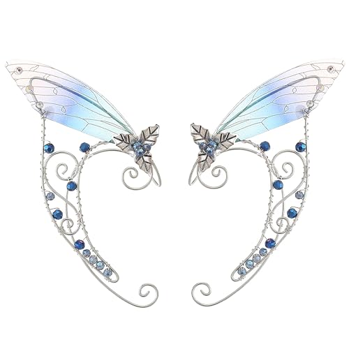 FRESHME Fairy Dragonfly Ear Cuffs - Handmade Elf Ear Clip Wrap Around Earring No Piercing For Women Renaissance Cosplay