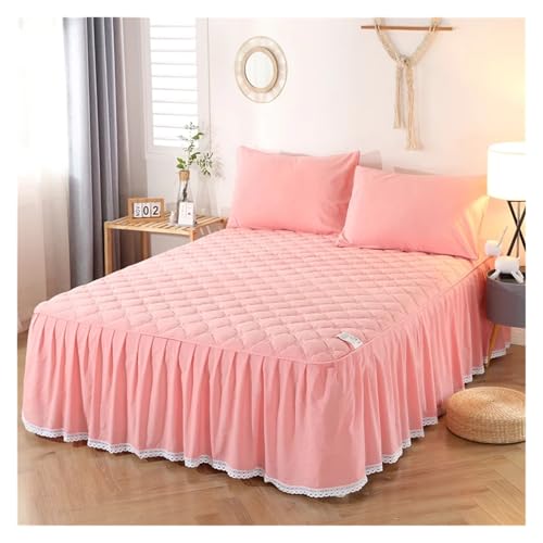 Falda de cama de encaje 200x220 acolchada con dos fundas 48x74cm 2