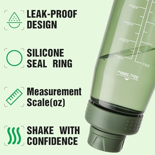 Image of 32oz Clear Water Bottle - BPA-Free Tritan Plastic, Fast Flow Spout Lid, Wide Mouth & Leakproof Design Hiking Water Bottle Suitable for Travel, Outdoors, Gym, Travel, Home, School(Army Green)