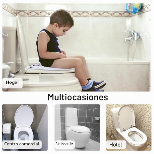 Miniatura 6 de Pejoye Asiento De Inodoro Plegable Para Niños, Reductor Wc De Viajes Plegable, Portatil Asiento Inodoro Niños Con 8pcs Almohadillas Antideslizantes Y 1 Bolsa De Transporte, Panda Blanco