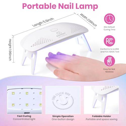 Image of Beetles White Gel Nail Kit with U V Light, 5 Pcs Gel Polish Kit with Base & Top Coat and Nail File for Beginners White DIY Salon Soak Off Manicure Home Women Gifts