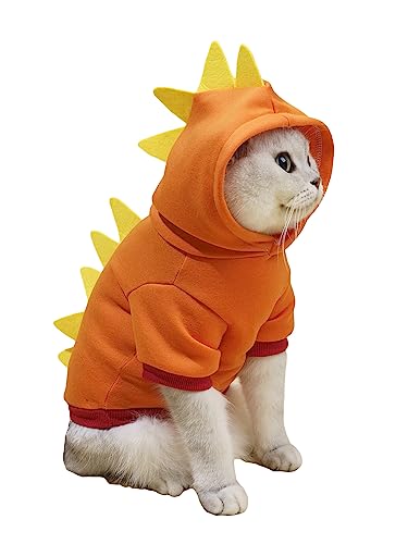 QWINEE Dinosaur Dog Hoodie Dog Warm Jacket Christmas Halloween Dog Costume Dog Clothes for Puppy Kitten Small Medium Dogs Cats Orange S
