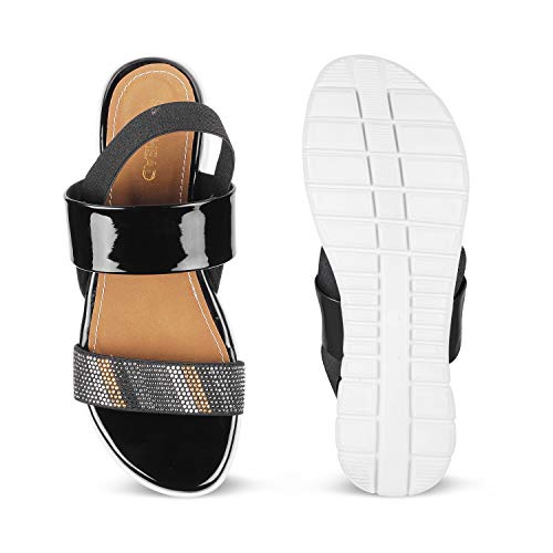 Image of SOLE HEAD Black Flats Sandal for Women