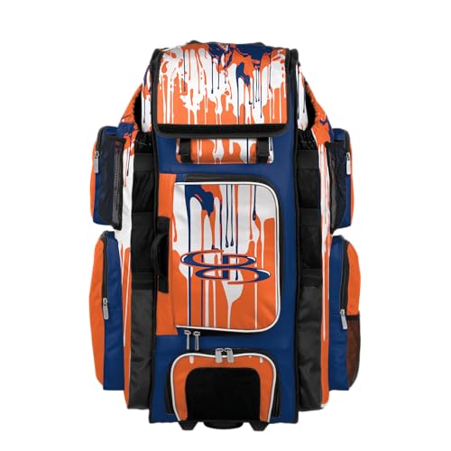 Boombah Superpack XL Rolling Bat Bag - Telescopic Handle - Holds 8 Bats - Wheeled Version - Graffiti Drip Royal/Orange/White