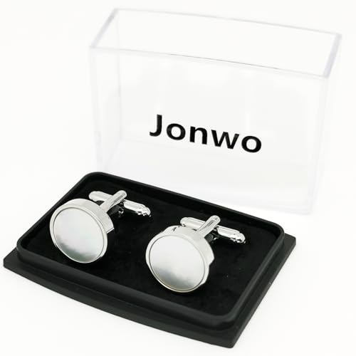 Mancuernillas redondas de nácar para hombre en caja miniatura 6