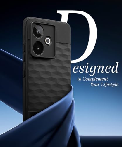 Image of WOW IMAGINE Back Cover for Realme GT 7 5G | Realme GT 7T 5G with Hexa Cube Design | Ultra Slim Soft Rubberised Case | Inner Velvet Fabric | Matte Silicone Mobile Case | Camera Protection - Black