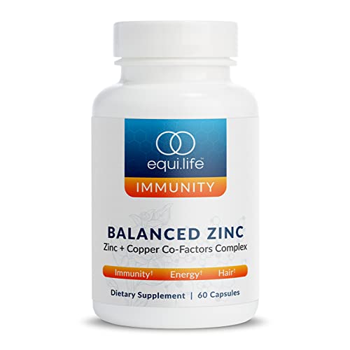 EquiLife Balanced Zinc Supplement 15mg with Copper Vitamin C & Vitamin B6 for Daily Immune Support Tissue Growth & Repair Supports Nutrient Absorption & Hormone Balance Allergen Free 60 Capsules