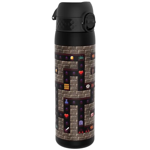 ion8 Botella De Agua Antifugas, 500ml (18oz), Minas Gamer | Fácil Apertura, Cierre Seguro, Apta Para Lavavajillas, Tapa Higiénica Abatible, Asa, Cabe En Portavasos, Fácil Limpieza